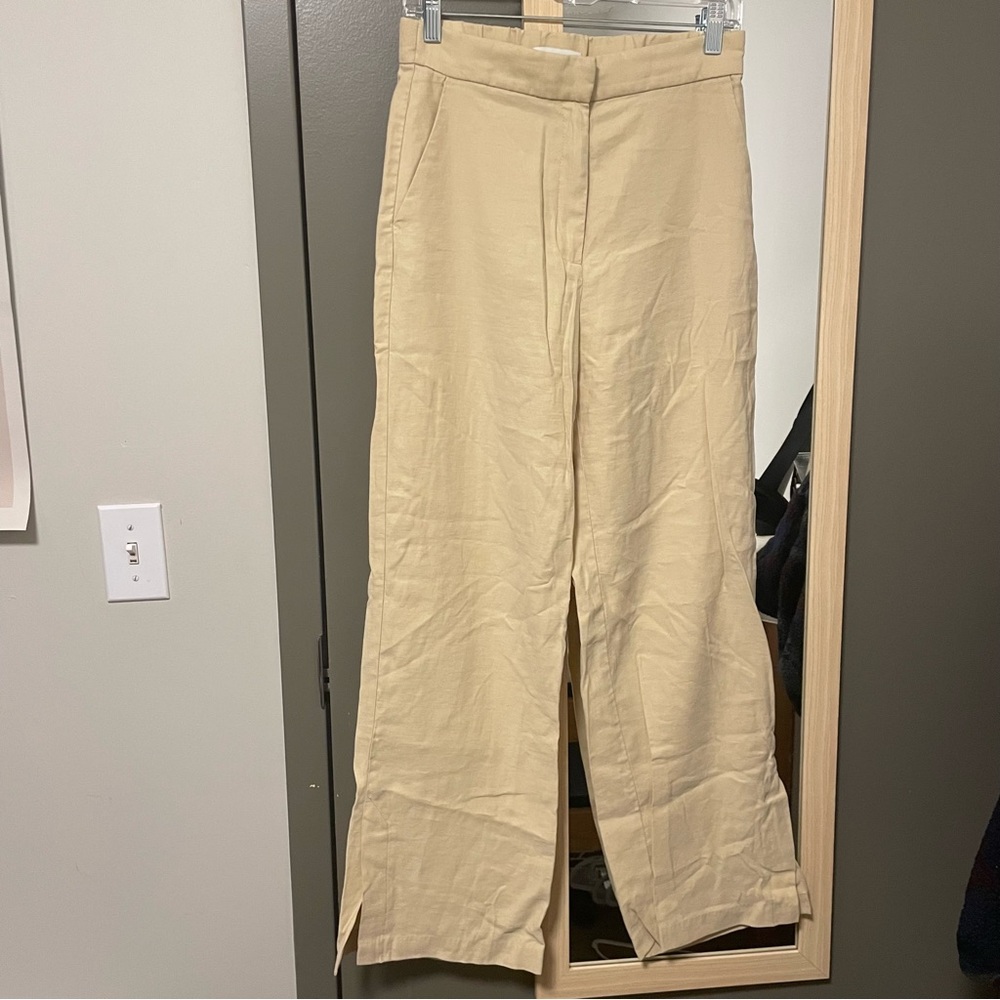 H&M Light Yellow Wide Leg trousers with slit hem